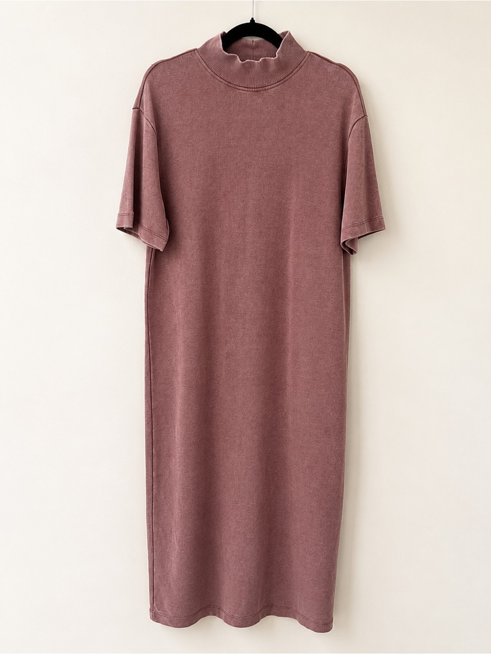 Zara Knit Mock Neck Midi Dress Mauve Pink Cotton Blend Short Sleeve Size M